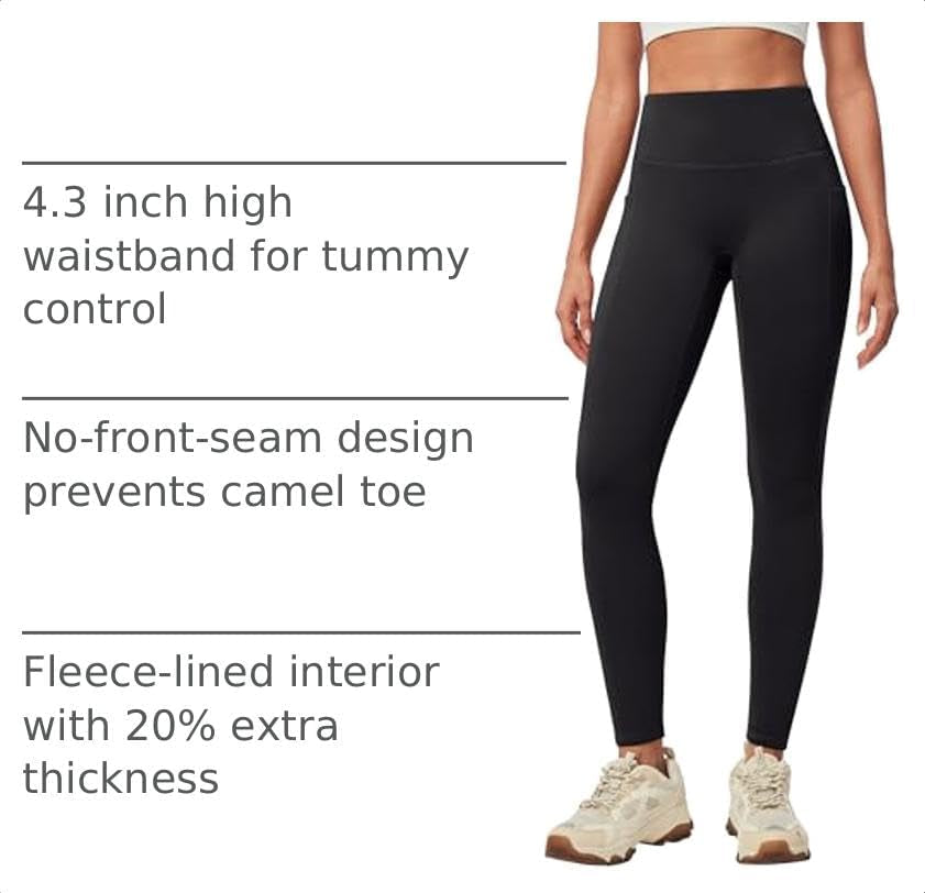 Women'S Fleece Lined Leggings with Pockets Winter Warm Thermal Leggings for Women High Waisted Yoga Pants