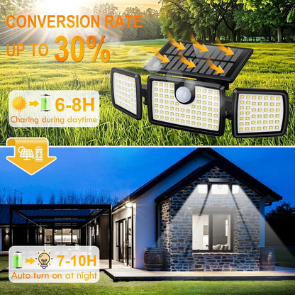Solar Flood Lights Outdoor, 2500LM Motion Sensor Security Lights with 270° Wide Angle, IP65 Waterproof, 3 Heads Solar Outdoor Lights for Patio, Yard, House, Garage (Non-Remote, 2 Pack)