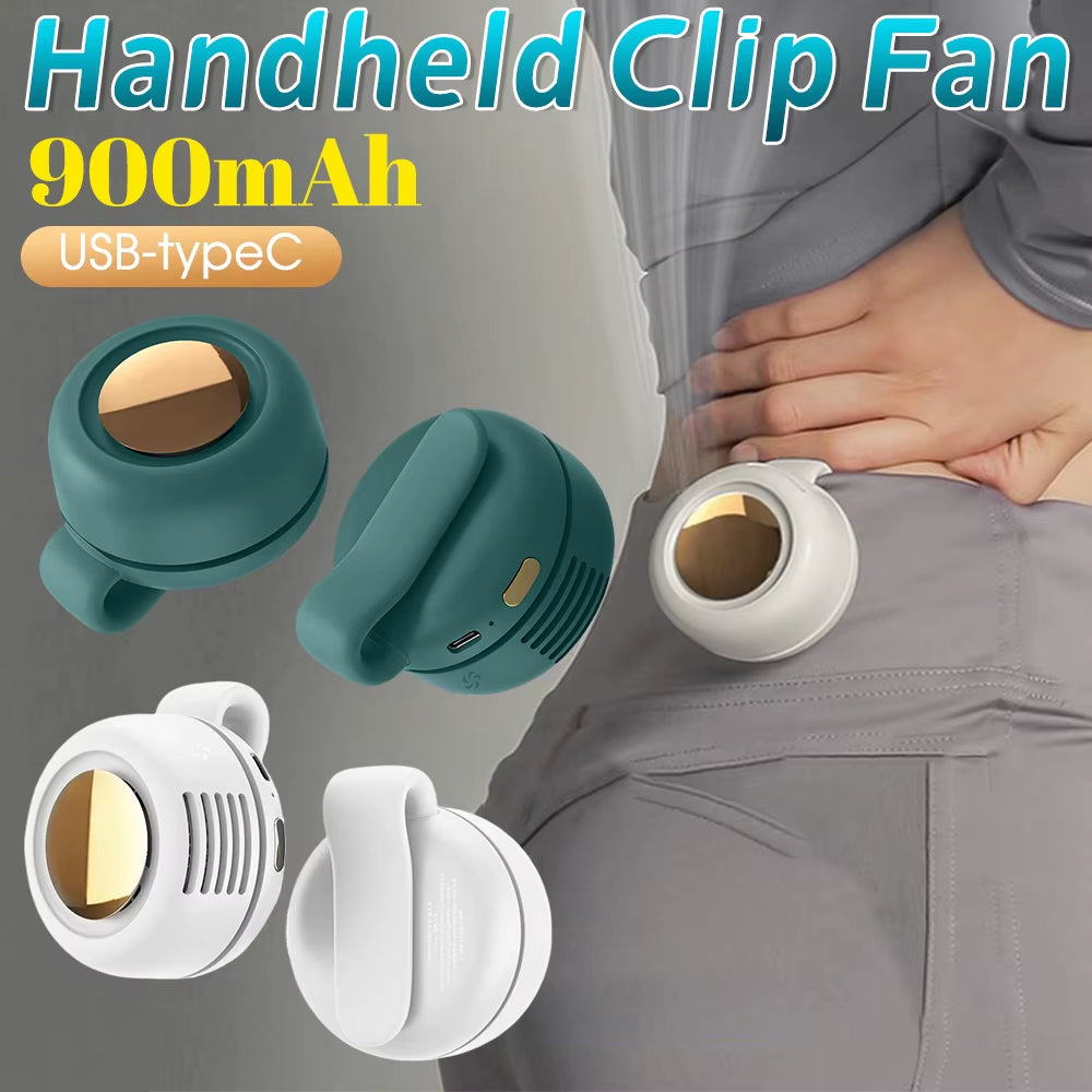 Small Whirlwind Clip Fan Quiet Lightweight Leafless Fan Silent Waist Neck Fan USB Rechargeable Portable Belt Fan for Office Gym