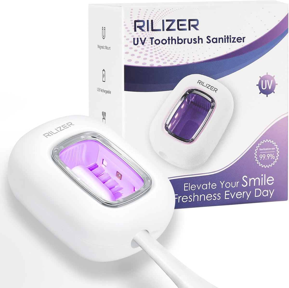 UV Toothbrush Sanitizer Cover, Rechargeable Travel Cap with Magnetic Wall Mount, Portable Cleaner for Any Size Toothbrush