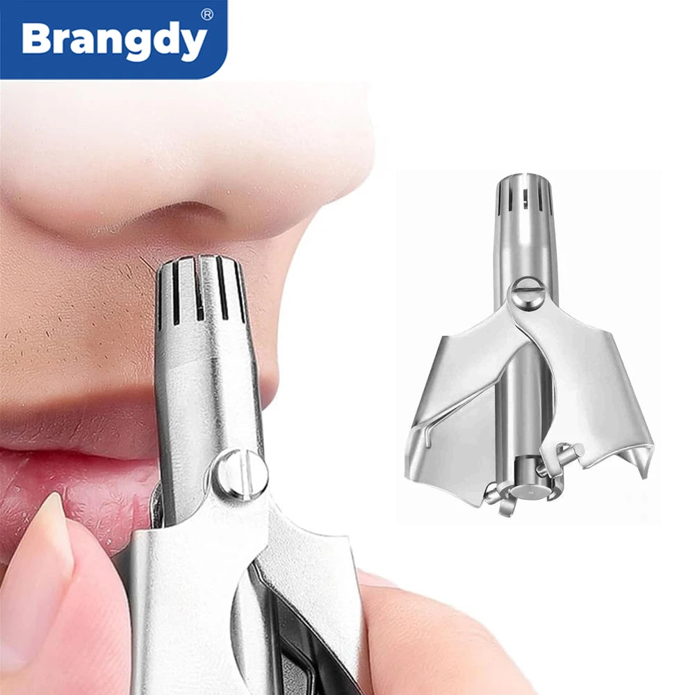 Stainless Steel Nose Hair Trimmer Manual Mechanical Shaving Razor Washable Hair Removal Tools with Cleaning Brush