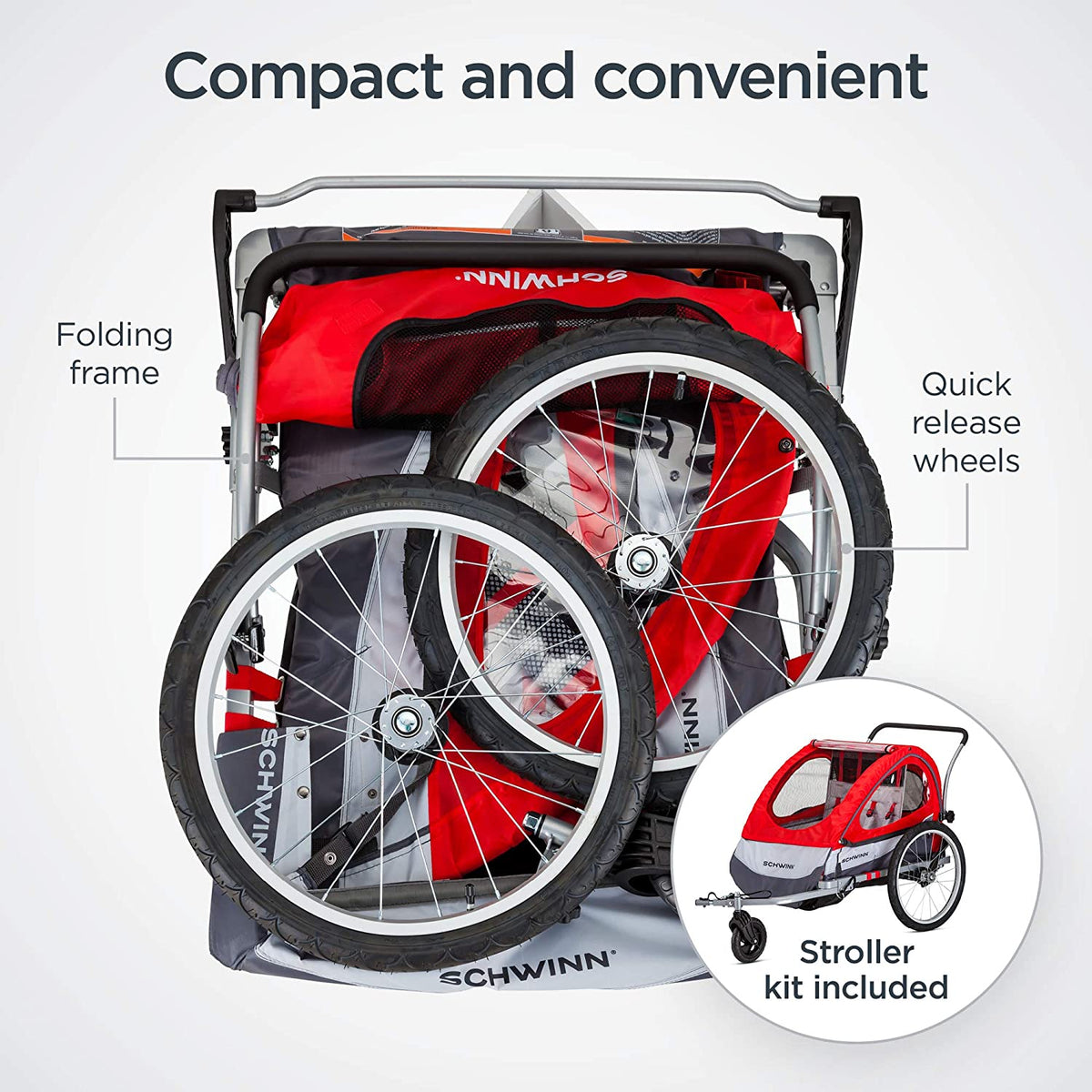 Trailblazer Double Child Bike Trailer, Max of 2 Children with Total Weight of 80 Lbs., Canopy, 20-Inch Air-Filled Tires, Red