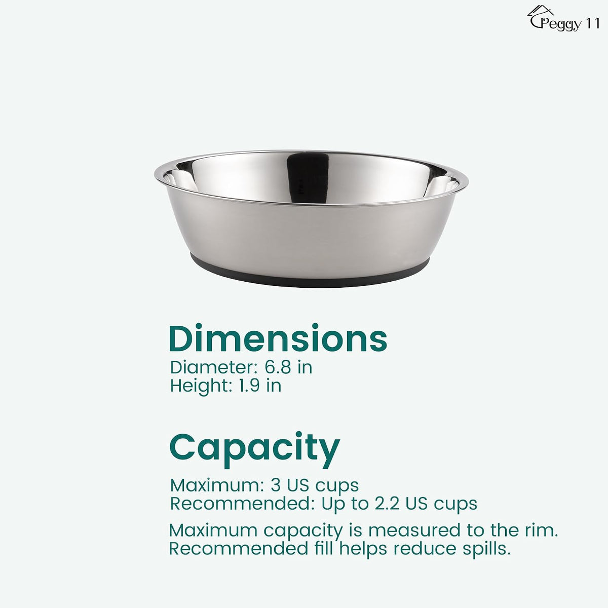 Lightweight Stainless Steel Cat Dog Bowls, 3 US Cup Each, 2-Pack