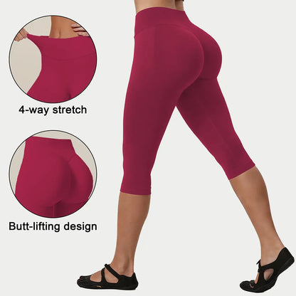 GYMER Softmotion High Waisted Capri Leggingsr Form Invisible Scrunch Vision Capris | Straight Waistbandcapri Leggingswomen Tummy Control Yoga Pants Casual Athletic Lounge Activewear #Backtoschool Womenswear