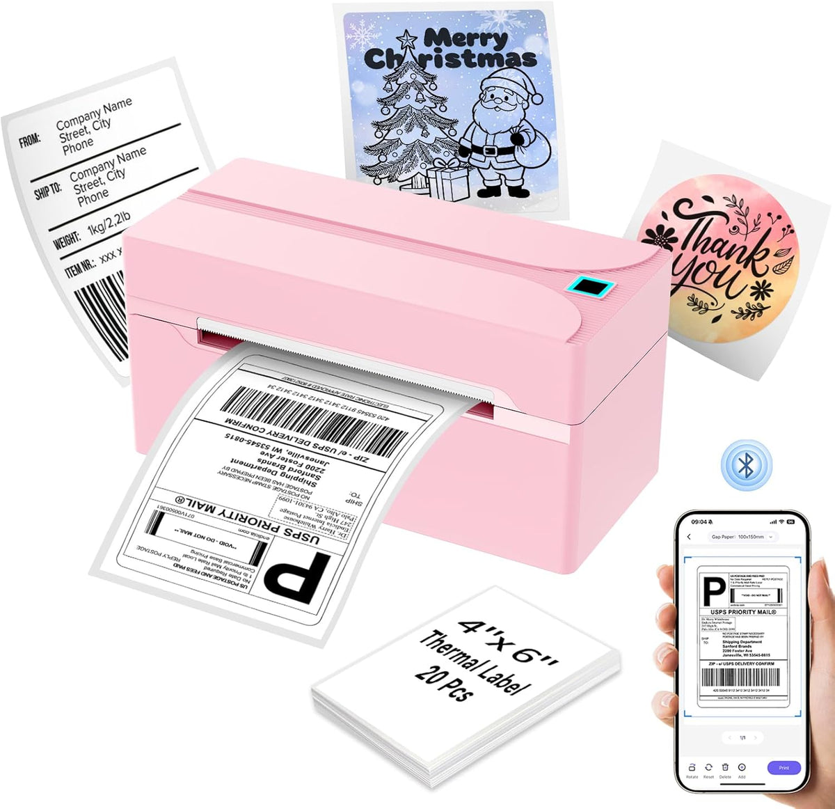 Bluetooth Thermal Label Printer,4X6 Shipping Label Printer
