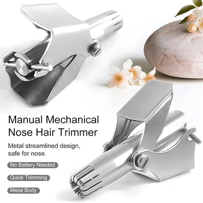Stainless Steel Nose Hair Trimmer Manual Mechanical Shaving Razor Washable Hair Removal Tools with Cleaning Brush
