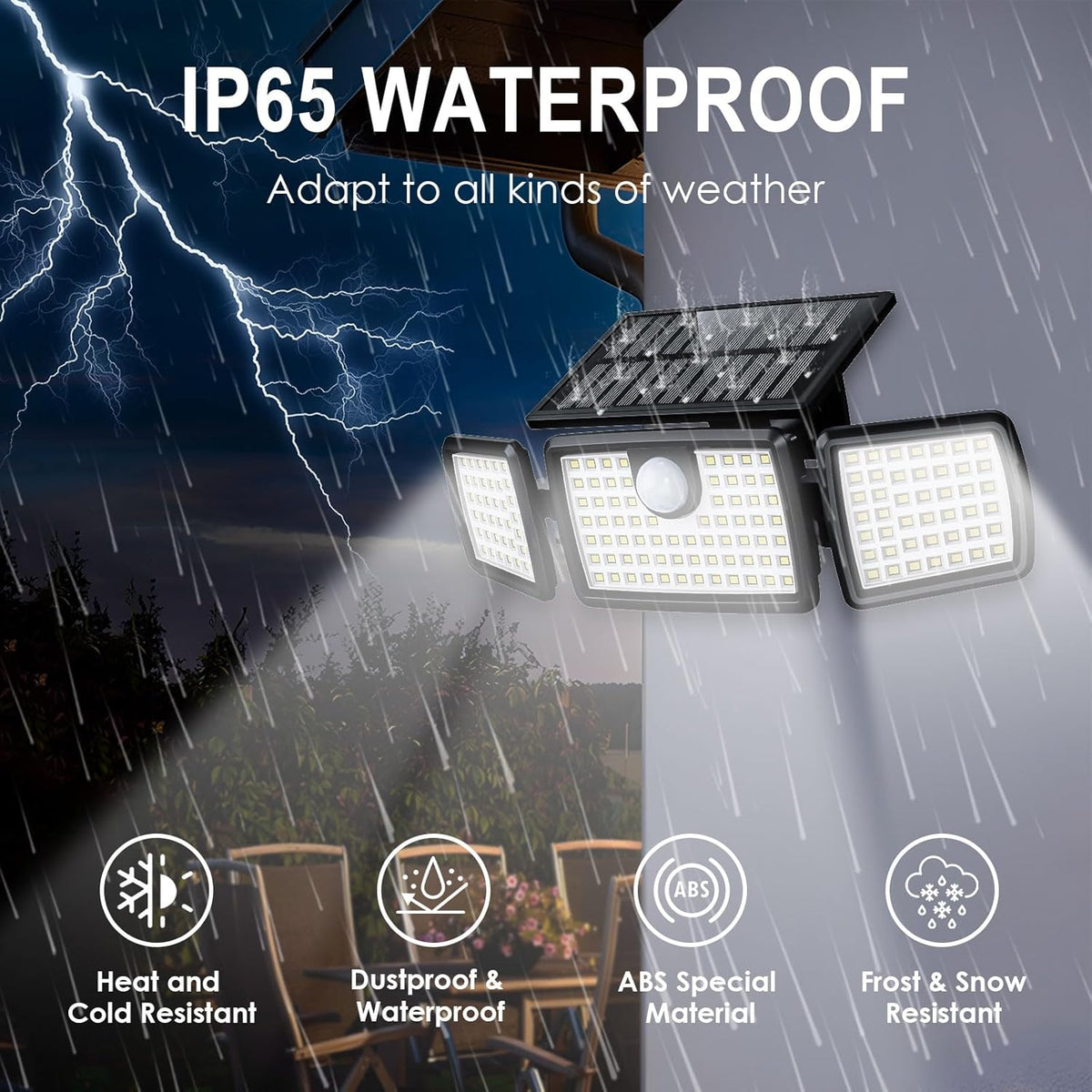 Solar Flood Lights Outdoor, 2500LM Motion Sensor Security Lights with 270° Wide Angle, IP65 Waterproof, 3 Heads Solar Outdoor Lights for Patio, Yard, House, Garage (Non-Remote, 2 Pack)
