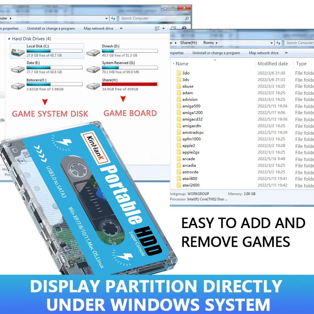 500G Gaming HDD Super Console 100000 Video Games 70 Emulators for DC/MAME/SS/NAOMI/PS2/PS1 Plug and Play Batocera OS