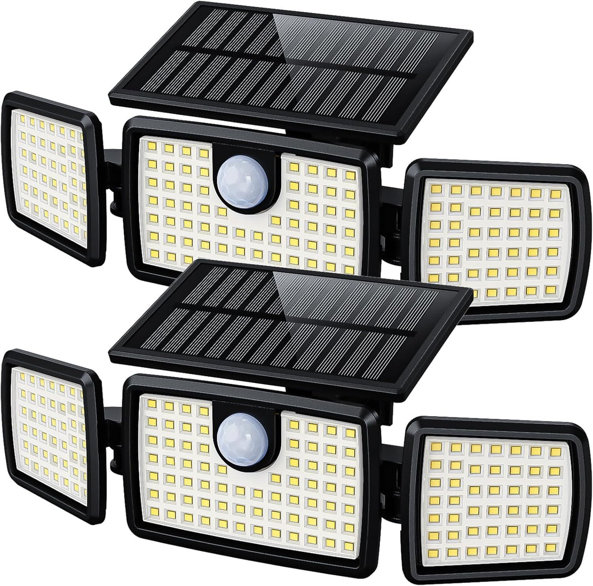 Solar Flood Lights Outdoor, 2500LM Motion Sensor Security Lights with 270° Wide Angle, IP65 Waterproof, 3 Heads Solar Outdoor Lights for Patio, Yard, House, Garage (Non-Remote, 2 Pack)