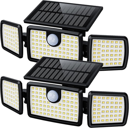 Solar Flood Lights Outdoor, 2500LM Motion Sensor Security Lights with 270° Wide Angle, IP65 Waterproof, 3 Heads Solar Outdoor Lights for Patio, Yard, House, Garage (Non-Remote, 2 Pack)