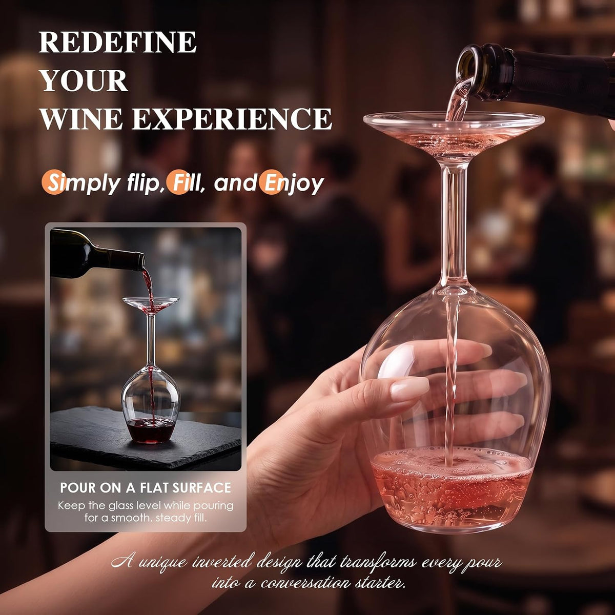 Upside down Wine Glass Unique & Funny Wine Glasses Gifts for Women & Men