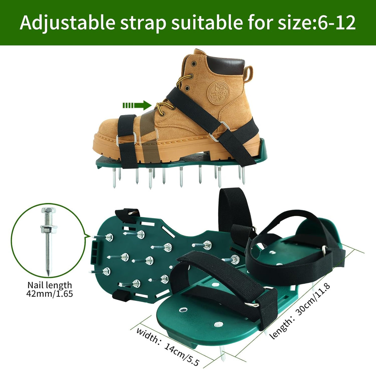 Lawn Aerator Shoes for Grass, Lawn Aerator as Grass Aeration Spiked Sandals with Durable Spikes and Adjustable Straps for Lawn and Garden Patio Grass.