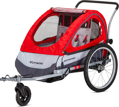 Trailblazer Double Child Bike Trailer, Max of 2 Children with Total Weight of 80 Lbs., Canopy, 20-Inch Air-Filled Tires, Red