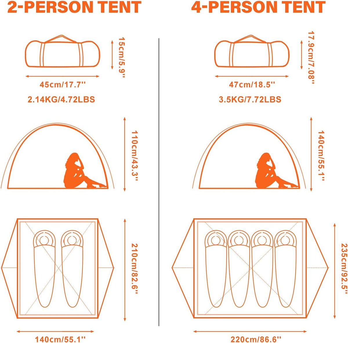 2/4 Person Camping Tent Lightweight Waterproof Backpacking Tent