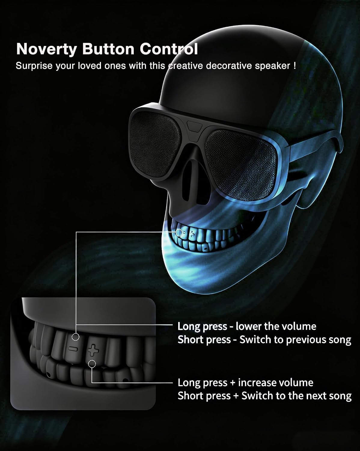 Skull Speaker, Portable Bluetooth Speakers Unique Speaker 8W Output Bass Stereo Compatible for Desktop Pc/Laptop/Mobile Phone/Mp3/Mp4 Player for Halloween Decorations for Gift Party