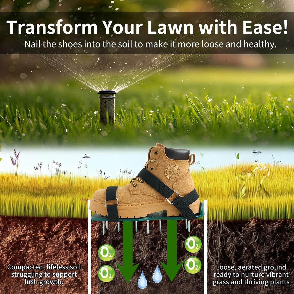 Lawn Aerator Shoes for Grass, Lawn Aerator as Grass Aeration Spiked Sandals with Durable Spikes and Adjustable Straps for Lawn and Garden Patio Grass.