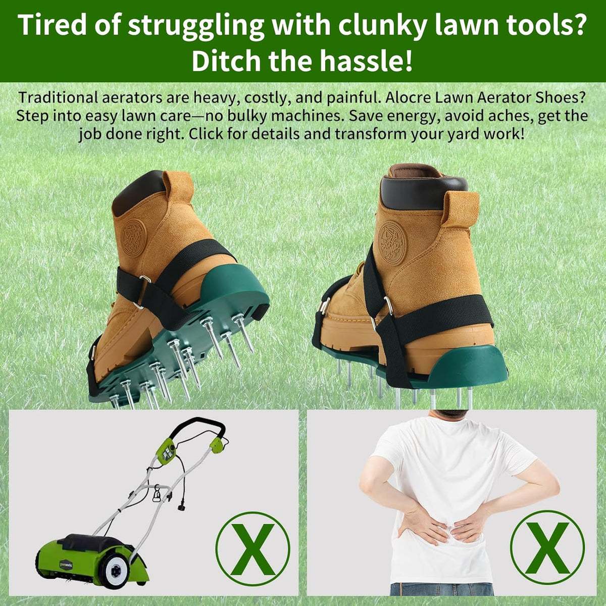 Lawn Aerator Shoes for Grass, Lawn Aerator as Grass Aeration Spiked Sandals with Durable Spikes and Adjustable Straps for Lawn and Garden Patio Grass.