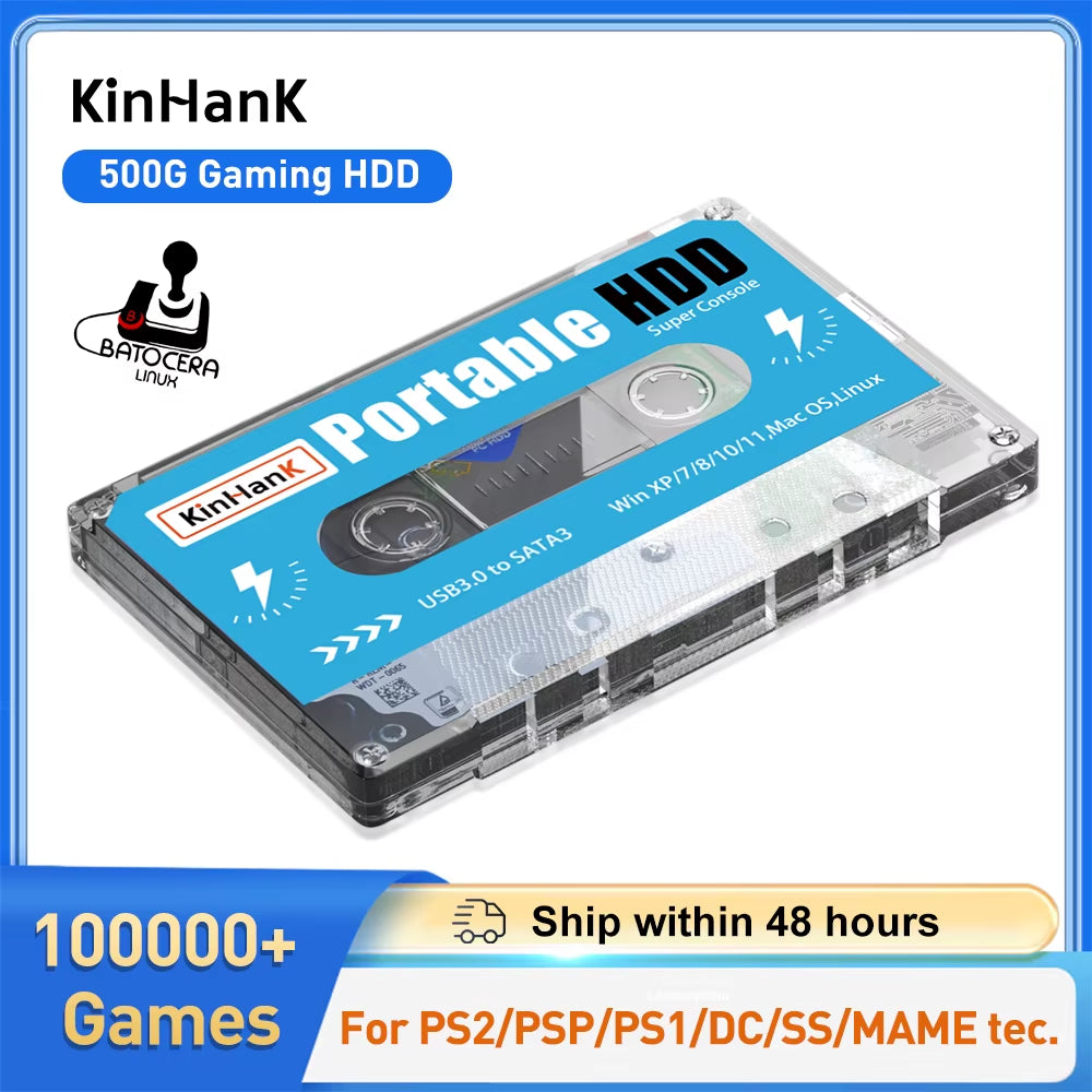 500G Gaming HDD Super Console 100000 Video Games 70 Emulators for DC/MAME/SS/NAOMI/PS2/PS1 Plug and Play Batocera OS