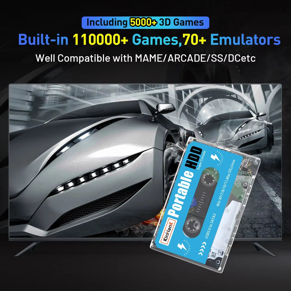 500G Gaming HDD Super Console 100000 Video Games 70 Emulators for DC/MAME/SS/NAOMI/PS2/PS1 Plug and Play Batocera OS