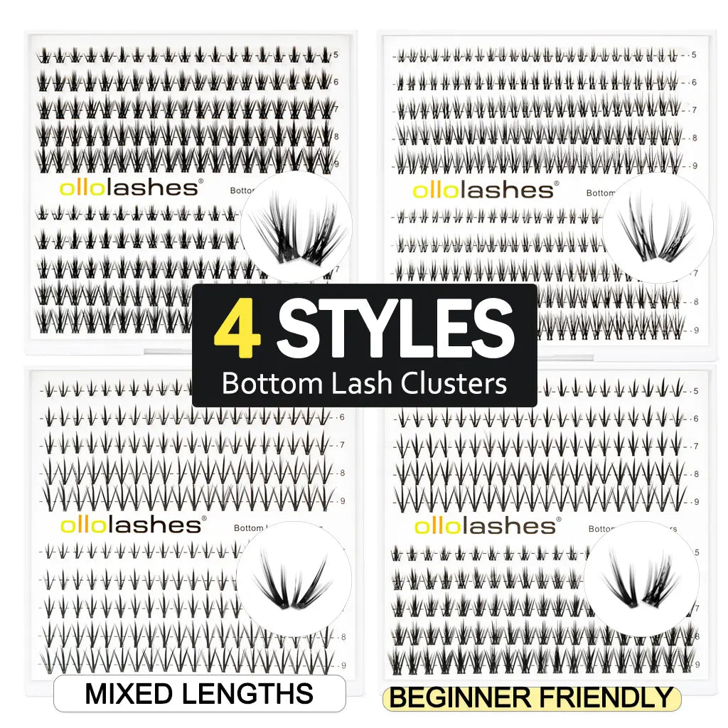 OLLOLASHES DIY Bottom Lash Clusters, Cosmetic Makeup False Lashes with J Curl, Multiple Styles, Lightweight Natural Look, Easy Application, Long Wear