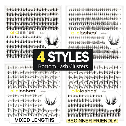 OLLOLASHES DIY Bottom Lash Clusters, Cosmetic Makeup False Lashes with J Curl, Multiple Styles, Lightweight Natural Look, Easy Application, Long Wear