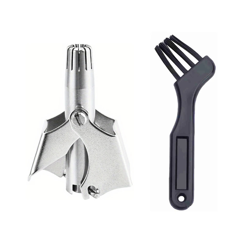 Stainless Steel Nose Hair Trimmer Manual Mechanical Shaving Razor Washable Hair Removal Tools with Cleaning Brush